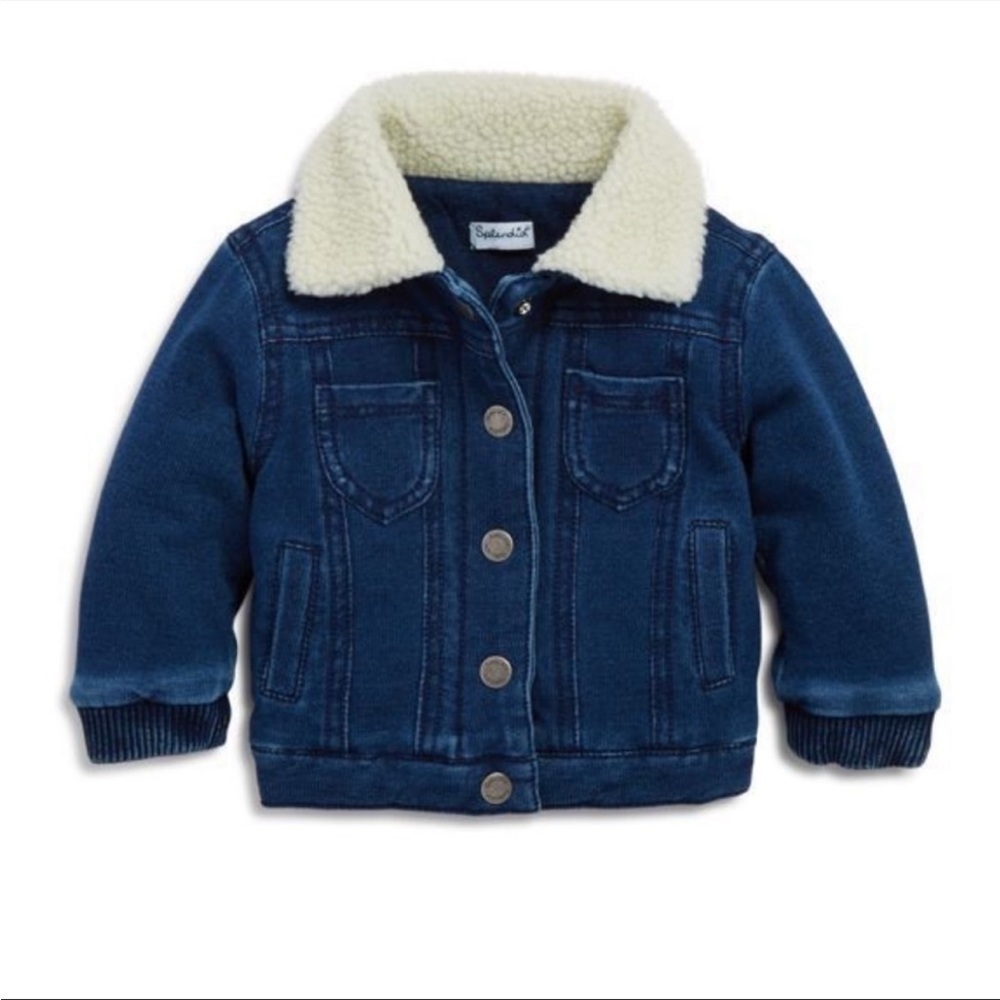 Splendid Kids Toddler Soft Denim Jean Jacket Coat w/ Sherpa Collar Dark Blue 2T